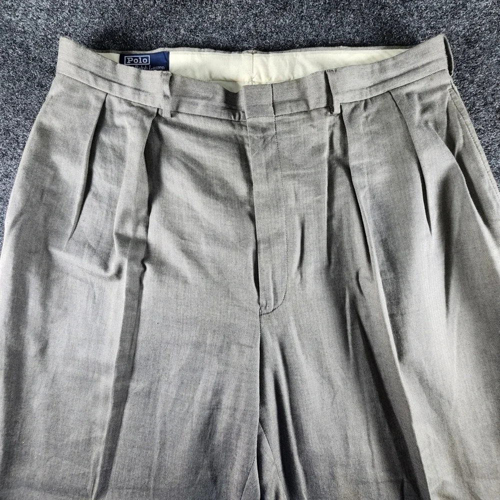 Polo Ralph Lauren Mens 38x32 Gray‎ Herringbone Pleated Cuffed Cotton Dress Pants